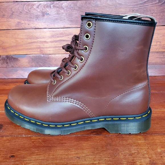 Doc Dr. Martens Boots Vegan 1460 Men 11 Brown Faux Fur Lined‎ $180 New - Picture 1 of 10